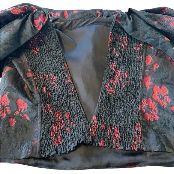 WHBM Black Red Floral Jacquard Off Shoulder Corset Bustier Top 14 Evening Fancy - Picture 8 of 12